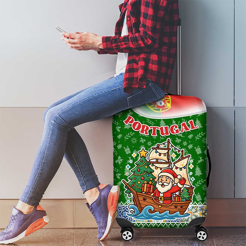 Portugal Christmas Luggage Cover with Green Red Santa Ship Tree and Coat of Arms TS04