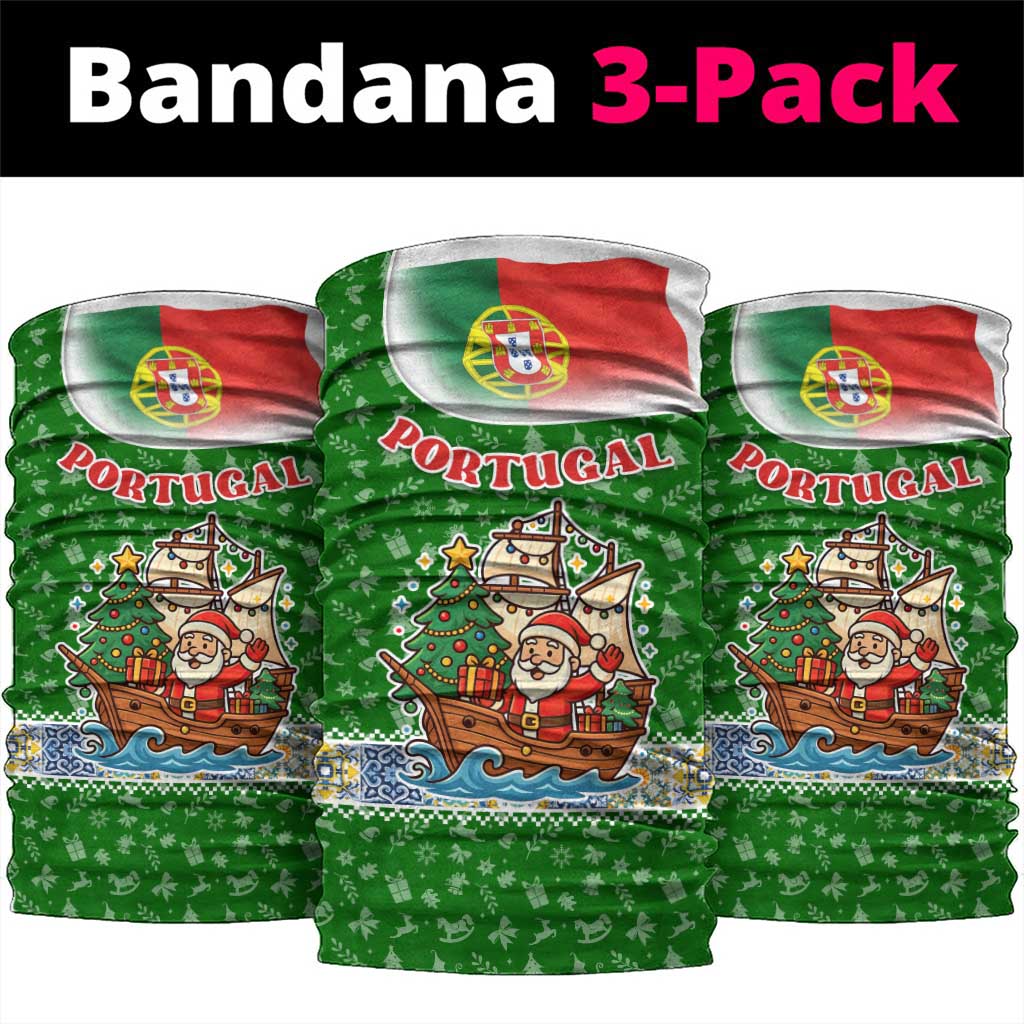 Portugal Christmas Neck Gaiter with Green Red Santa Ship Tree and Coat of Arms TS04