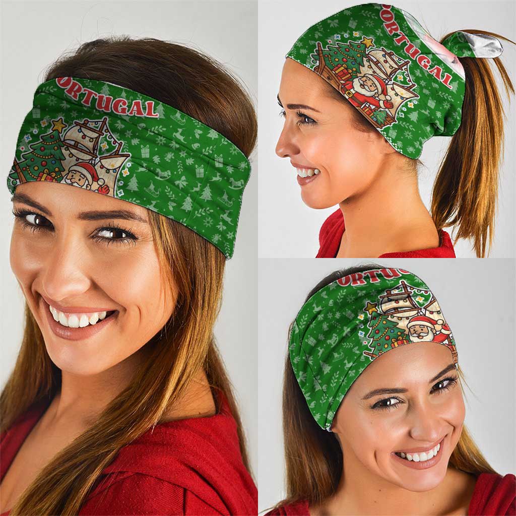 Portugal Christmas Neck Gaiter with Green Red Santa Ship Tree and Coat of Arms TS04
