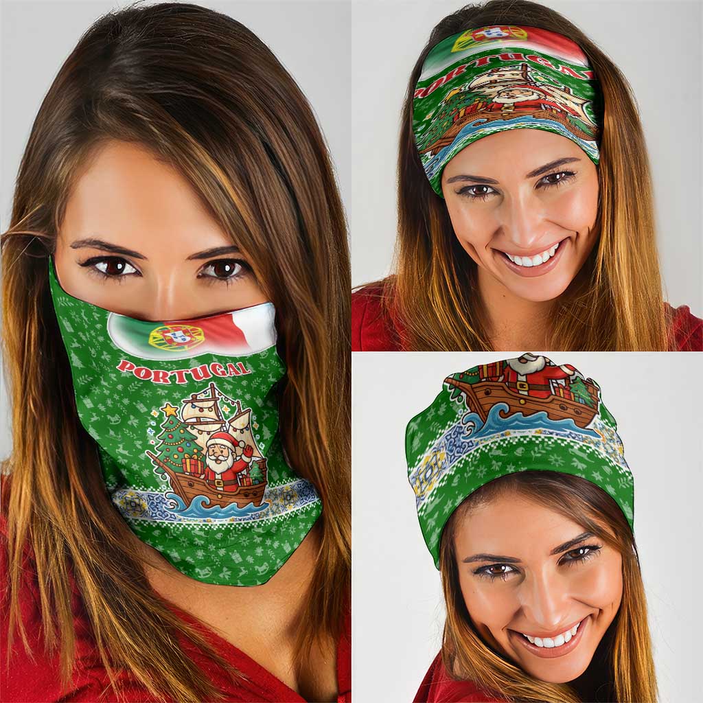 Portugal Christmas Neck Gaiter with Green Red Santa Ship Tree and Coat of Arms TS04