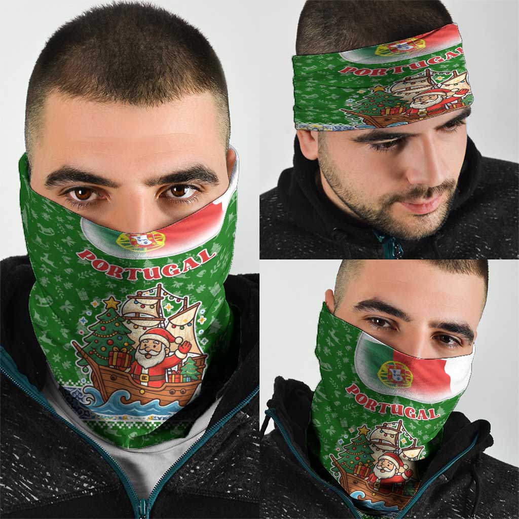 Portugal Christmas Neck Gaiter with Green Red Santa Ship Tree and Coat of Arms TS04