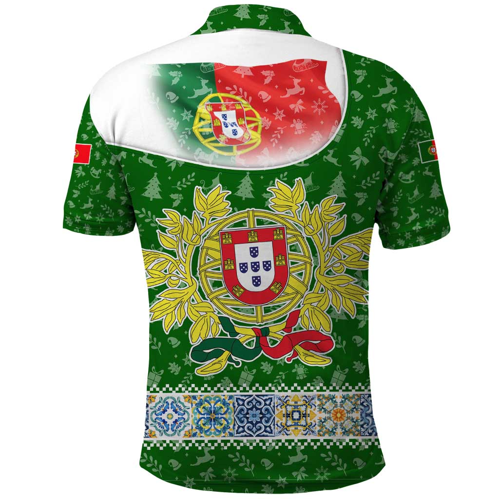 Portugal Christmas Polo Shirt with Green Red Santa Ship Tree and Coat of Arms TS04