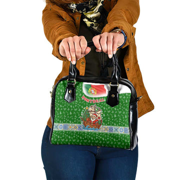 Portugal Christmas Shoulder Handbag with Green Red Santa Ship Tree and Coat of Arms TS04