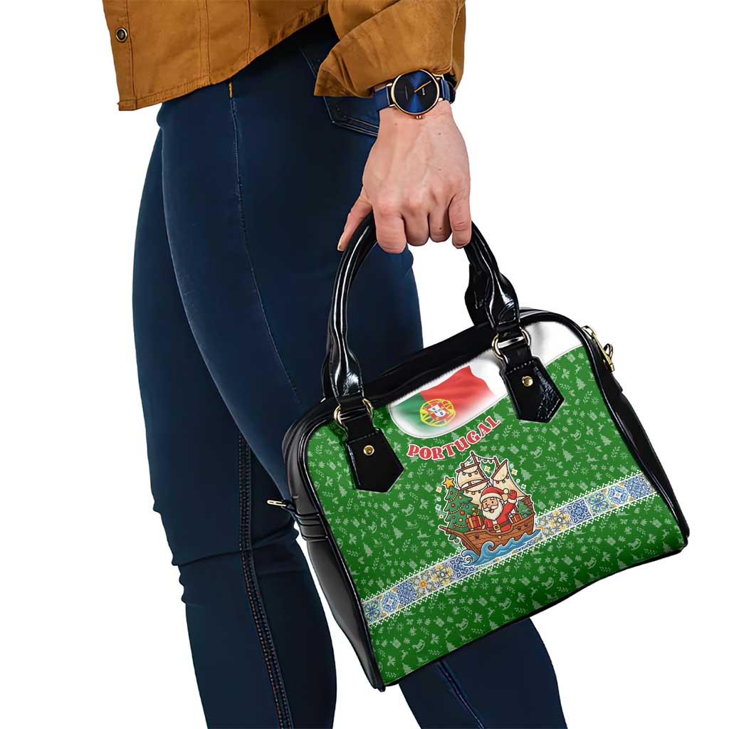 Portugal Christmas Shoulder Handbag with Green Red Santa Ship Tree and Coat of Arms TS04