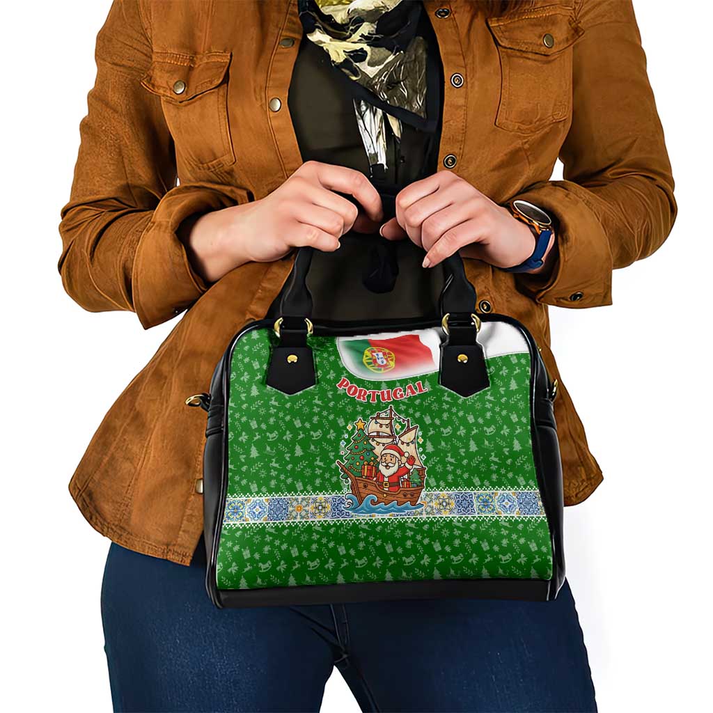 Portugal Christmas Shoulder Handbag with Green Red Santa Ship Tree and Coat of Arms TS04