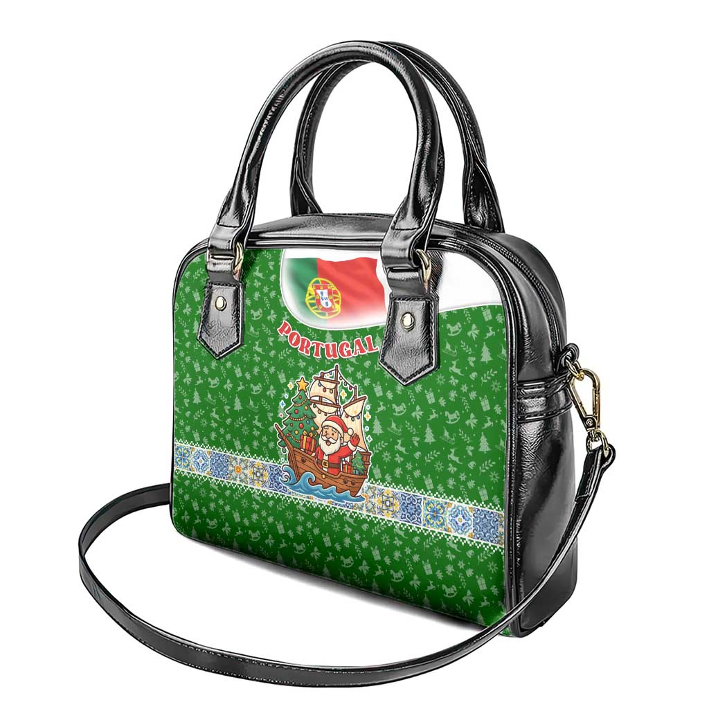 Portugal Christmas Shoulder Handbag with Green Red Santa Ship Tree and Coat of Arms TS04