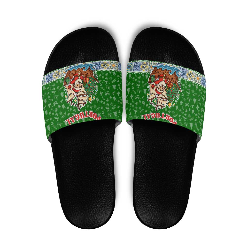Portugal Christmas Slide Sandals with Green Red Santa Ship Tree and Coat of Arms TS04