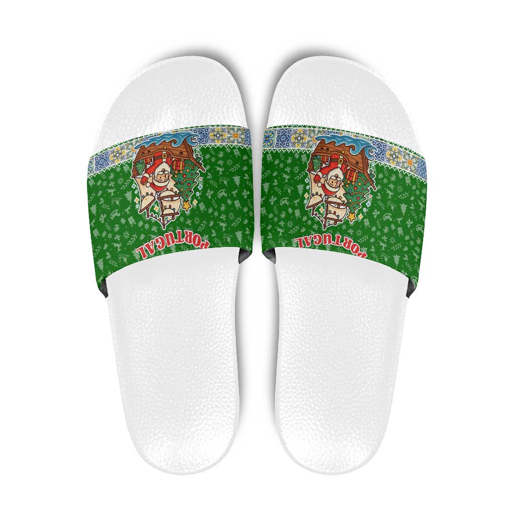 Portugal Christmas Slide Sandals with Green Red Santa Ship Tree and Coat of Arms TS04