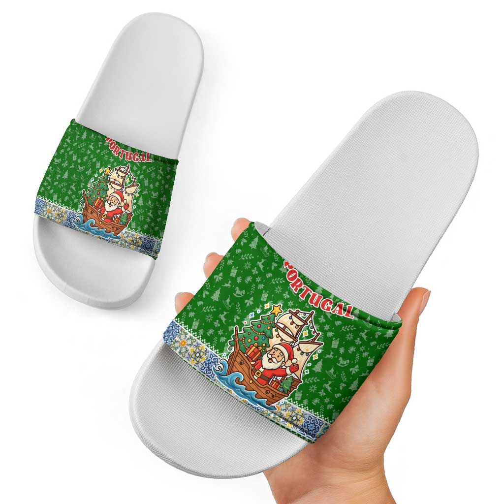 Portugal Christmas Slide Sandals with Green Red Santa Ship Tree and Coat of Arms TS04