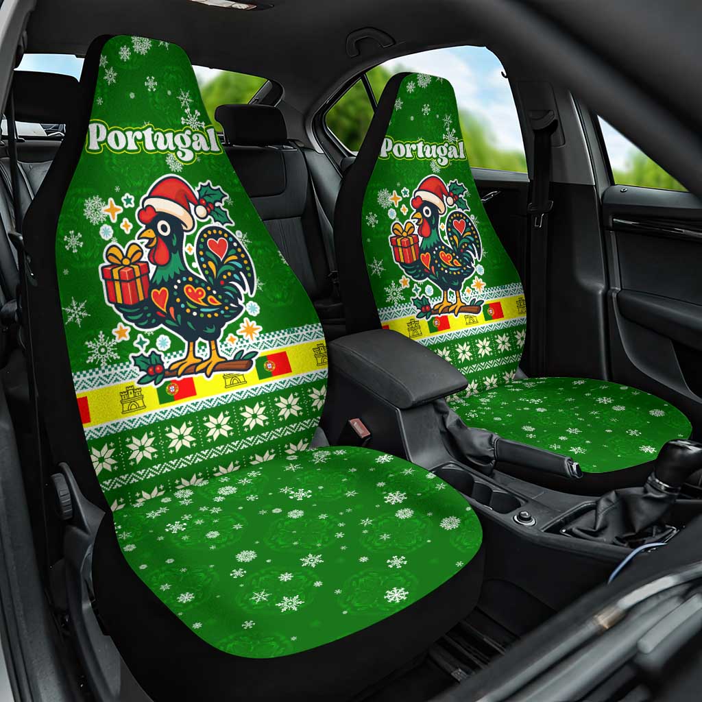 Portugal Christmas Car Seat Cover with Green Galo de Barcelos Rooster Santa Hat and Gift TS04