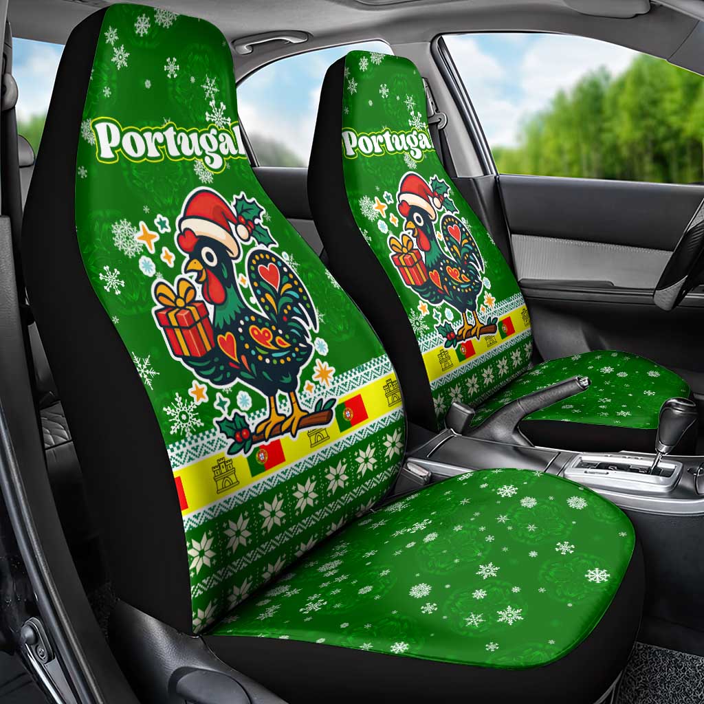 Portugal Christmas Car Seat Cover with Green Galo de Barcelos Rooster Santa Hat and Gift TS04