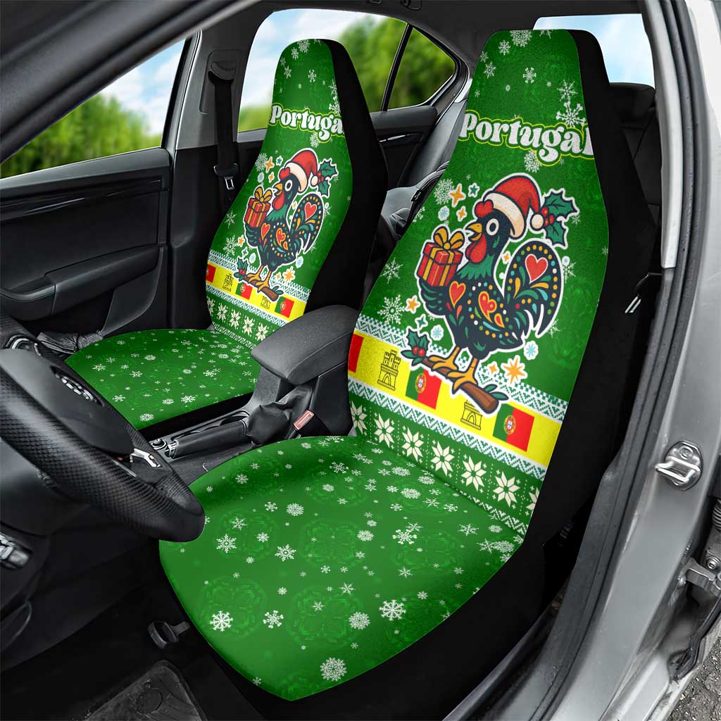 Portugal Christmas Car Seat Cover with Green Galo de Barcelos Rooster Santa Hat and Gift TS04