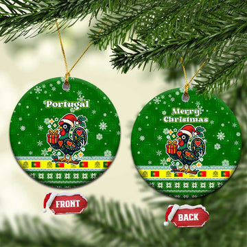 Portugal Christmas Ceramic Ornament with Green Galo de Barcelos Rooster Santa Hat and Gift TS04