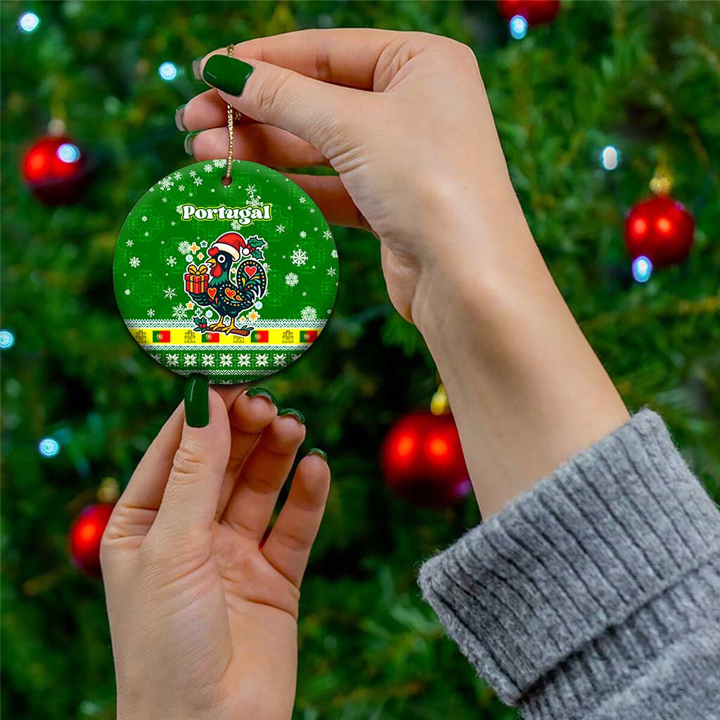 Portugal Christmas Ceramic Ornament with Green Galo de Barcelos Rooster Santa Hat and Gift TS04