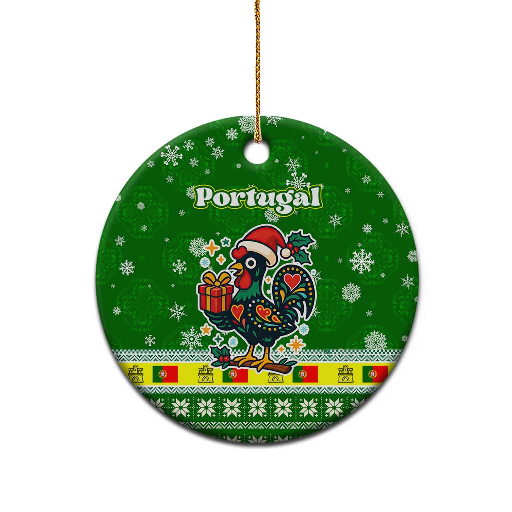 Portugal Christmas Ceramic Ornament with Green Galo de Barcelos Rooster Santa Hat and Gift TS04