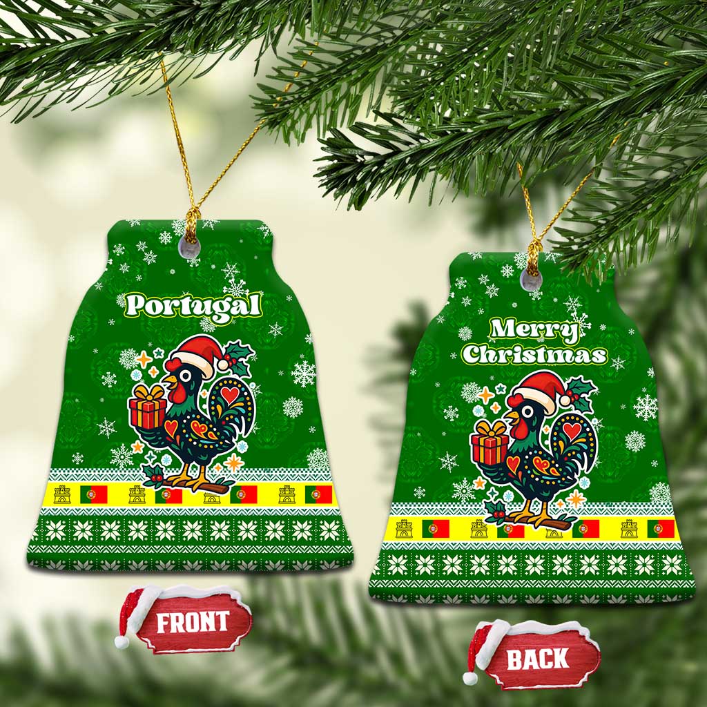 Portugal Christmas Ceramic Ornament with Green Galo de Barcelos Rooster Santa Hat and Gift TS04