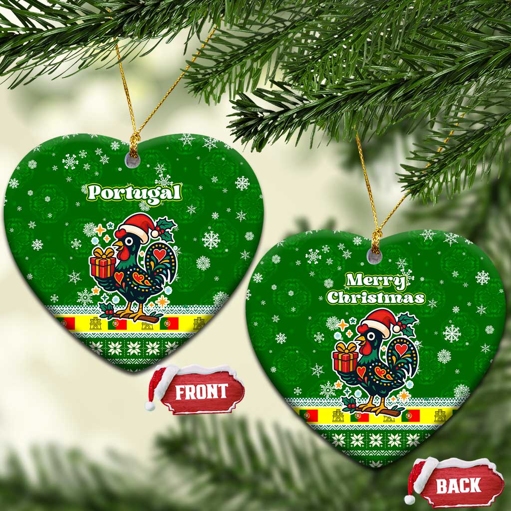 Portugal Christmas Ceramic Ornament with Green Galo de Barcelos Rooster Santa Hat and Gift TS04