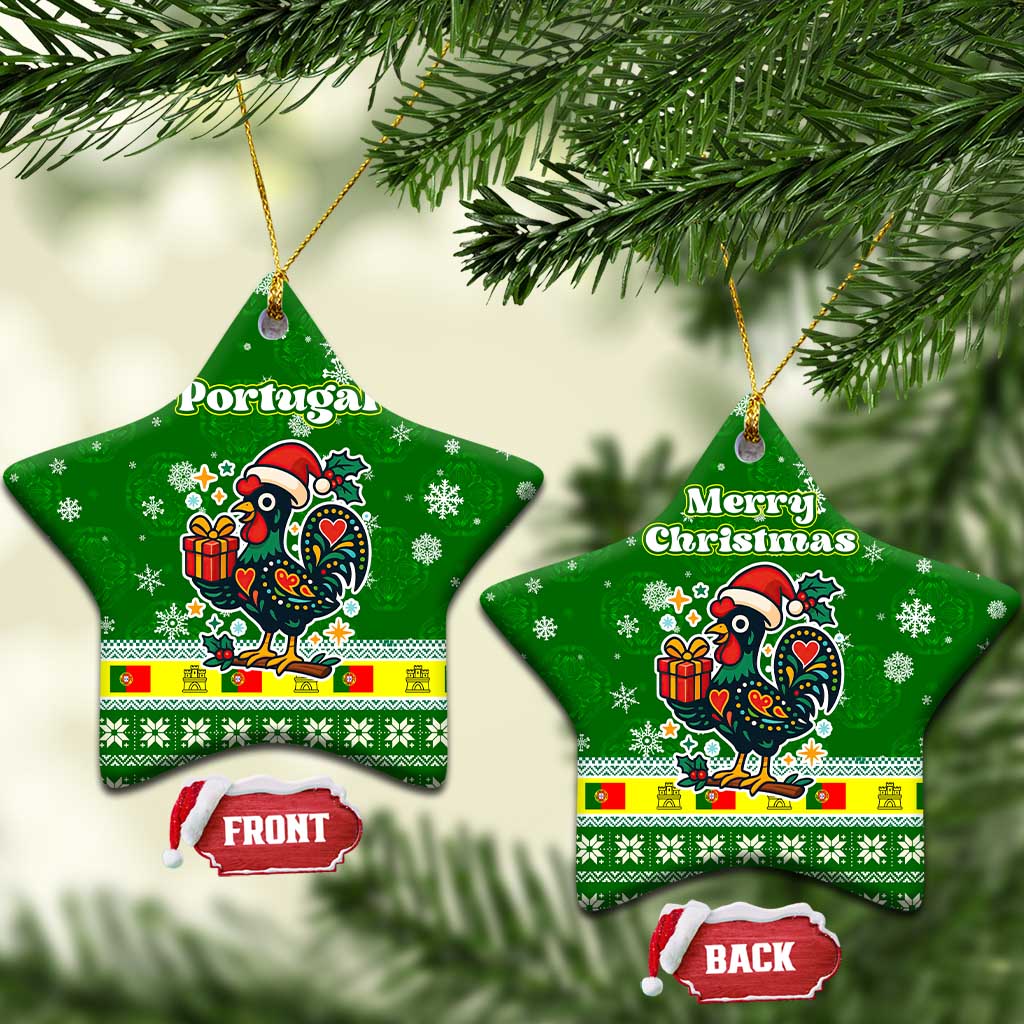 Portugal Christmas Ceramic Ornament with Green Galo de Barcelos Rooster Santa Hat and Gift TS04