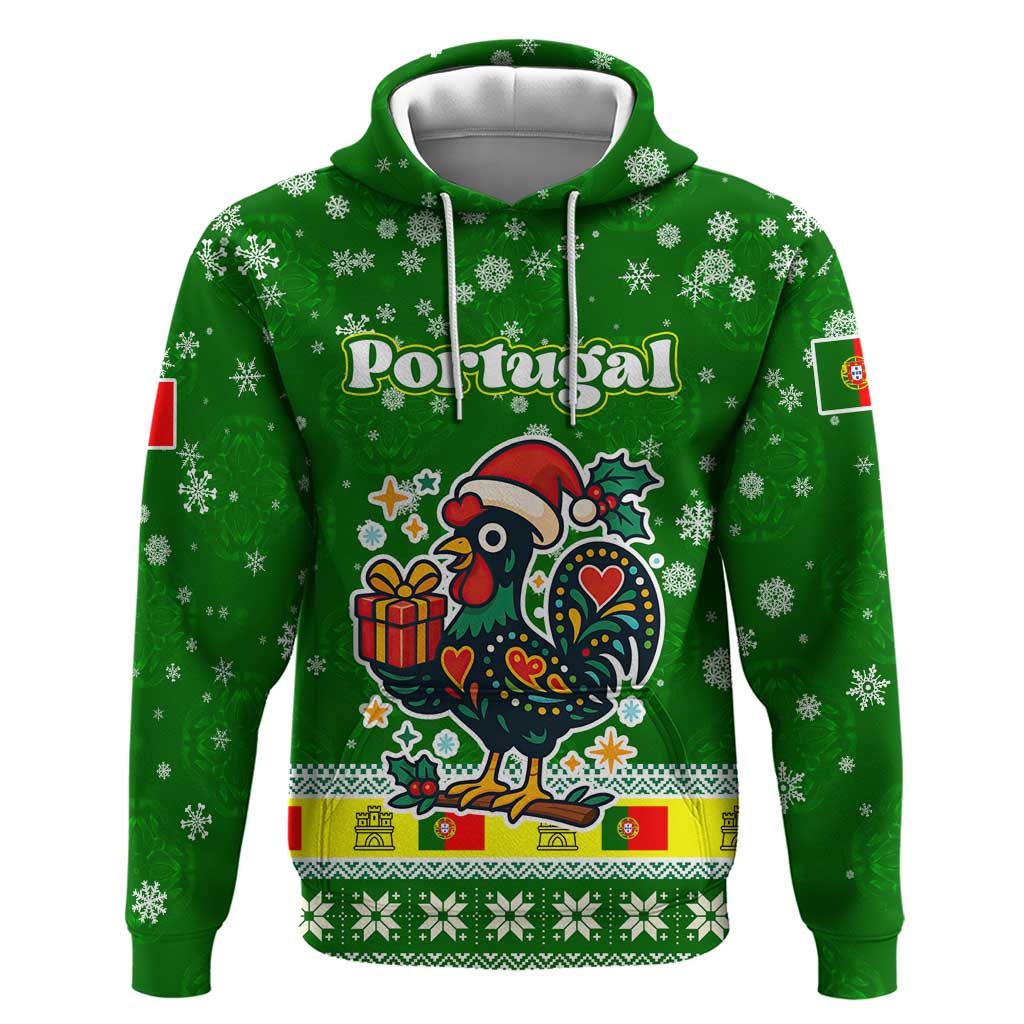 Portugal Christmas Hoodie with Green Galo de Barcelos Rooster Santa Hat and Gift TS04