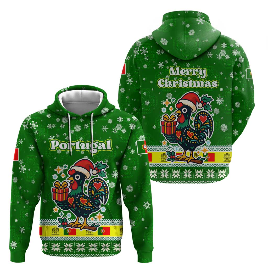 Portugal Christmas Hoodie with Green Galo de Barcelos Rooster Santa Hat and Gift TS04