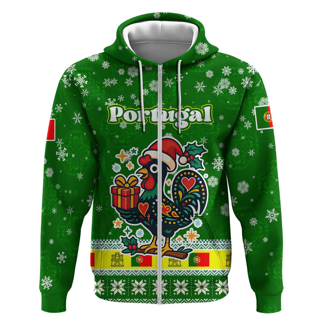 Portugal Christmas Hoodie with Green Galo de Barcelos Rooster Santa Hat and Gift TS04