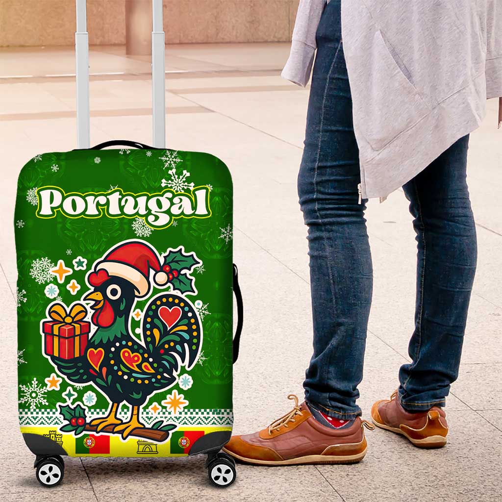 Portugal Christmas Luggage Cover with Green Galo de Barcelos Rooster Santa Hat and Gift TS04