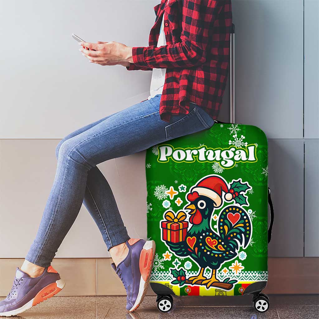 Portugal Christmas Luggage Cover with Green Galo de Barcelos Rooster Santa Hat and Gift TS04