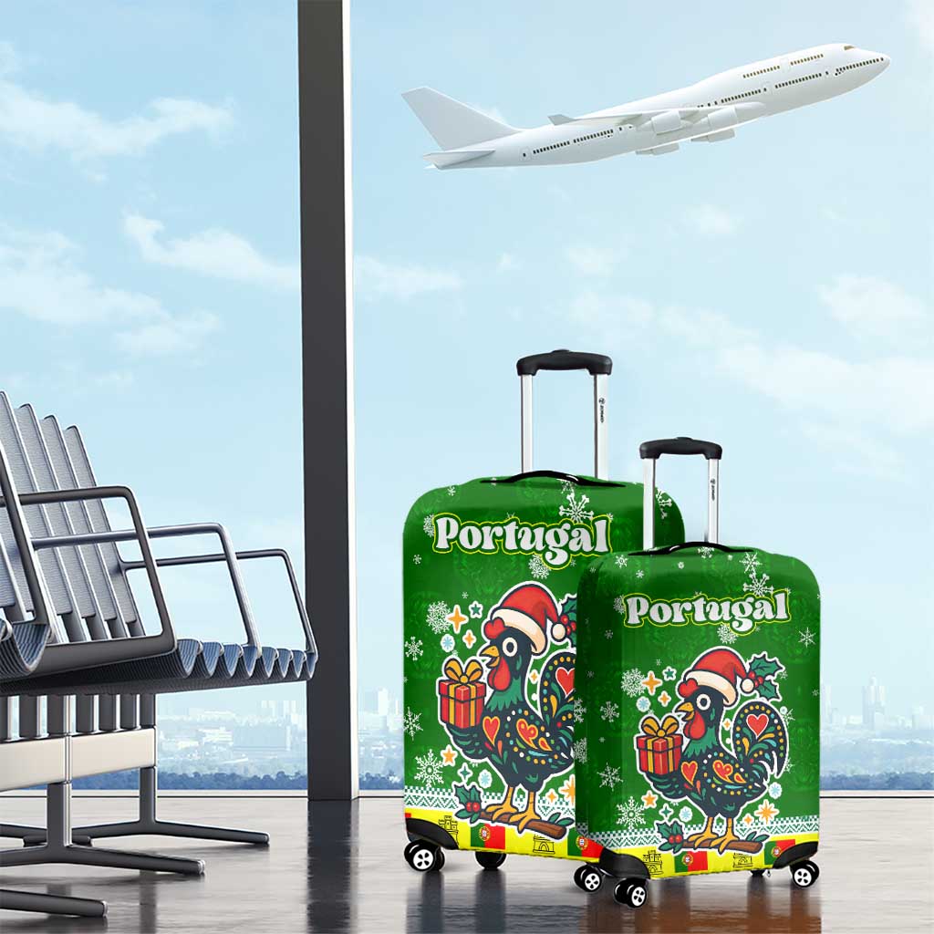 Portugal Christmas Luggage Cover with Green Galo de Barcelos Rooster Santa Hat and Gift TS04