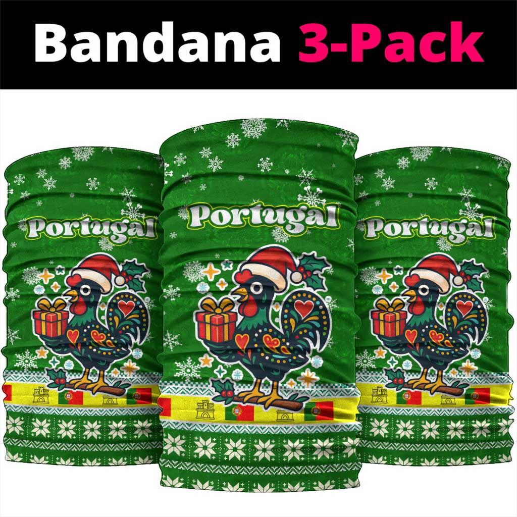 Portugal Christmas Neck Gaiter with Green Galo de Barcelos Rooster Santa Hat and Gift TS04