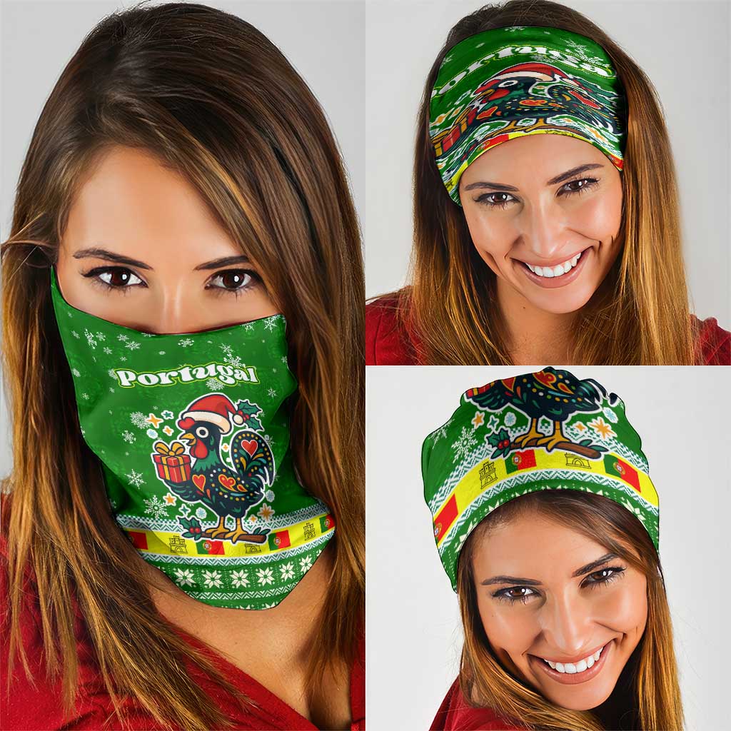 Portugal Christmas Neck Gaiter with Green Galo de Barcelos Rooster Santa Hat and Gift TS04