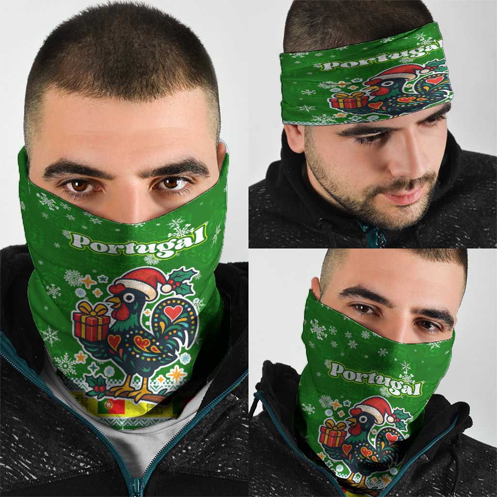Portugal Christmas Neck Gaiter with Green Galo de Barcelos Rooster Santa Hat and Gift TS04