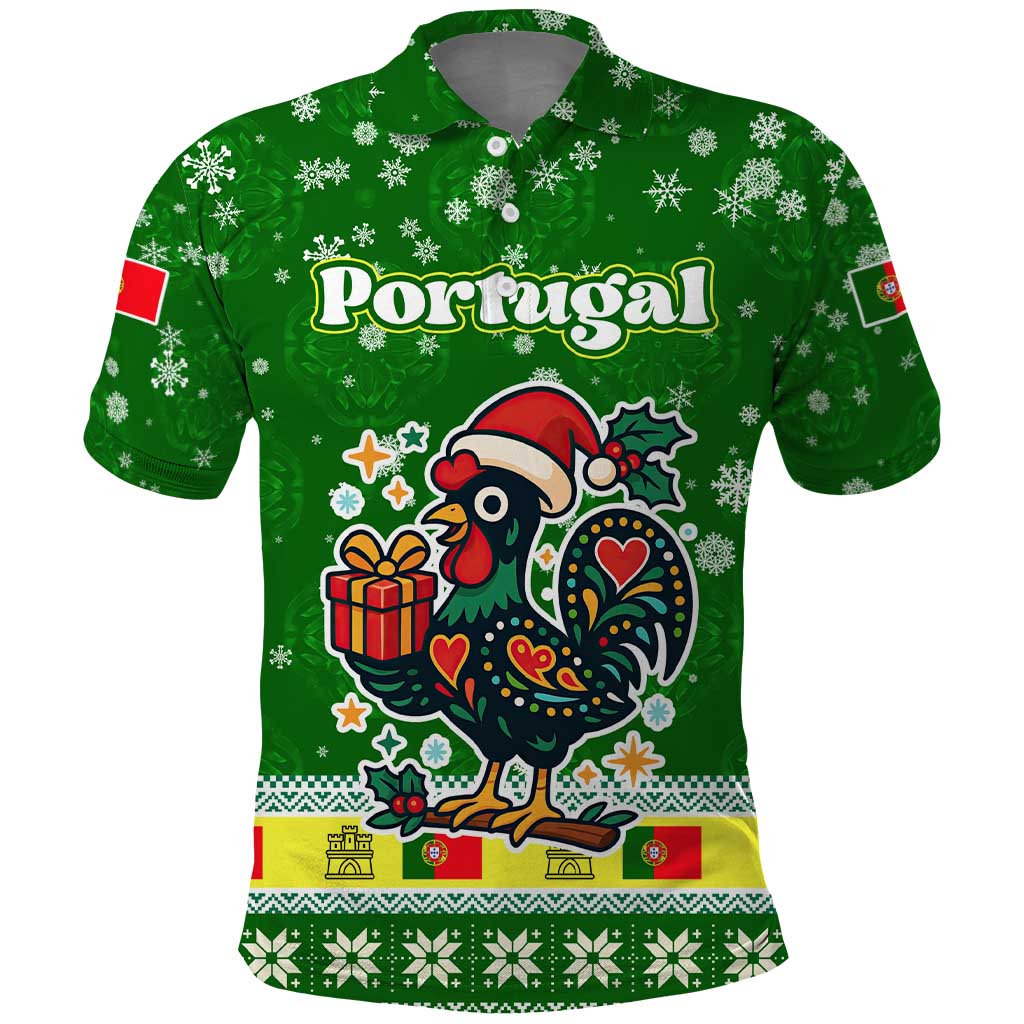 Portugal Christmas Polo Shirt with Green Galo de Barcelos Rooster Santa Hat and Gift TS04