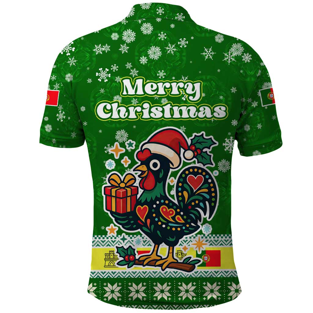 Portugal Christmas Polo Shirt with Green Galo de Barcelos Rooster Santa Hat and Gift TS04