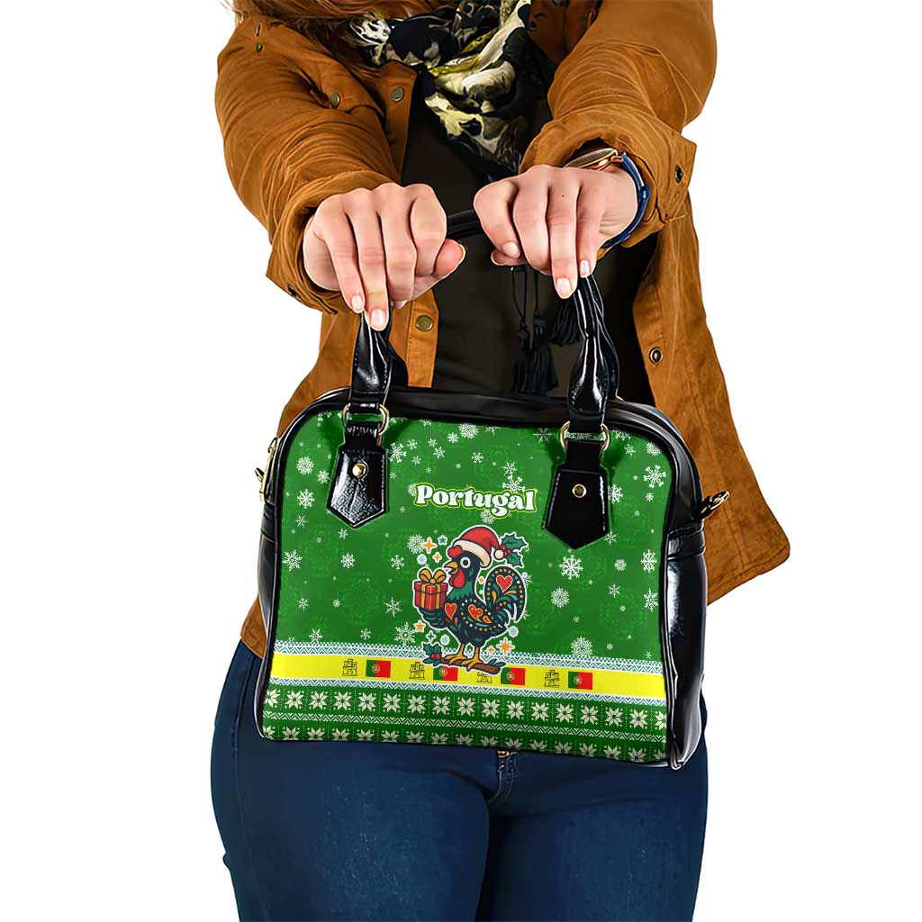 Portugal Christmas Shoulder Handbag with Green Galo de Barcelos Rooster Santa Hat and Gift TS04