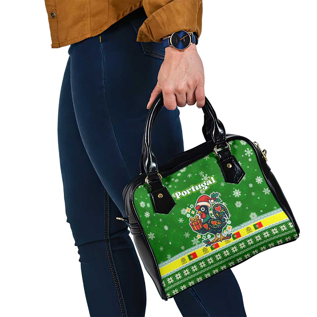 Portugal Christmas Shoulder Handbag with Green Galo de Barcelos Rooster Santa Hat and Gift TS04