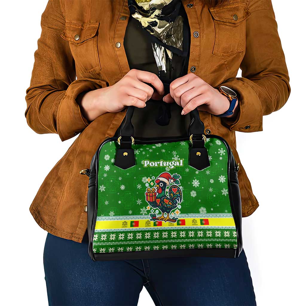 Portugal Christmas Shoulder Handbag with Green Galo de Barcelos Rooster Santa Hat and Gift TS04