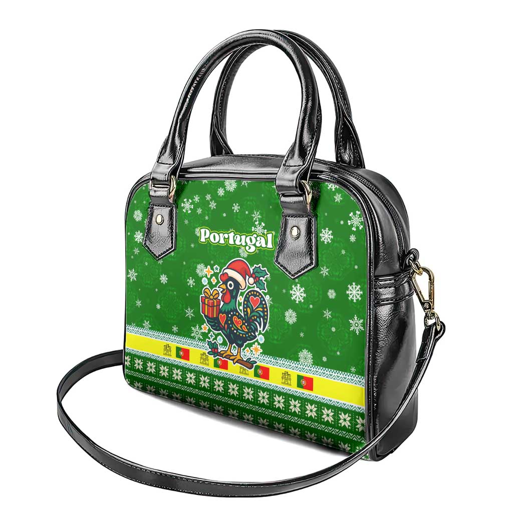 Portugal Christmas Shoulder Handbag with Green Galo de Barcelos Rooster Santa Hat and Gift TS04
