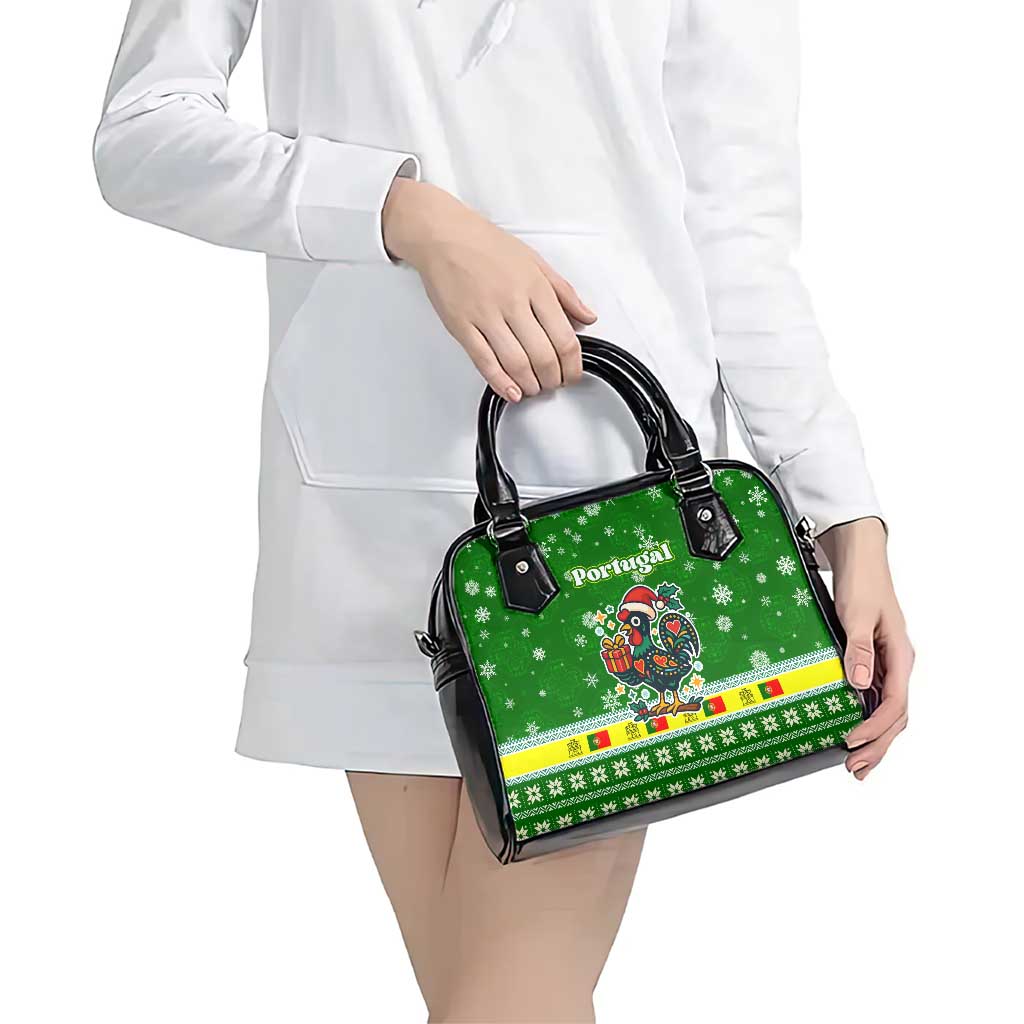 Portugal Christmas Shoulder Handbag with Green Galo de Barcelos Rooster Santa Hat and Gift TS04