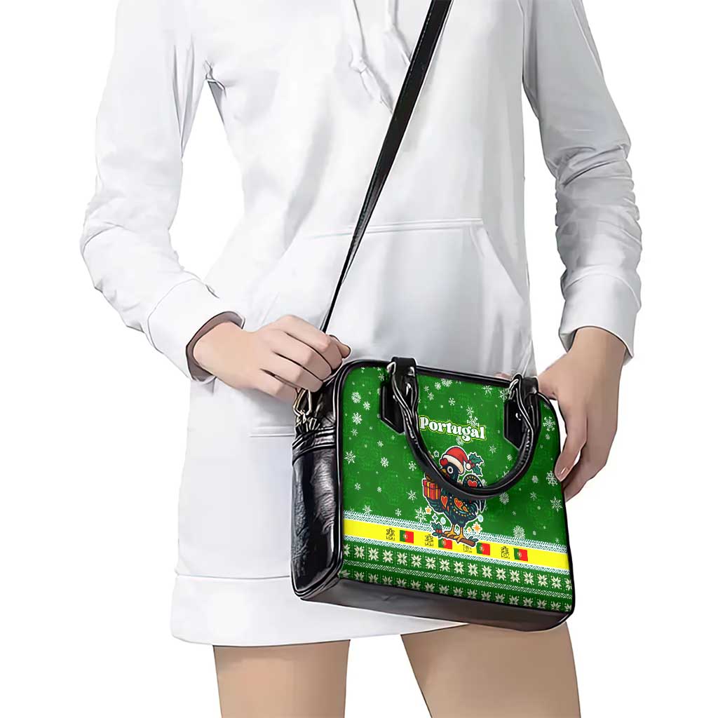 Portugal Christmas Shoulder Handbag with Green Galo de Barcelos Rooster Santa Hat and Gift TS04