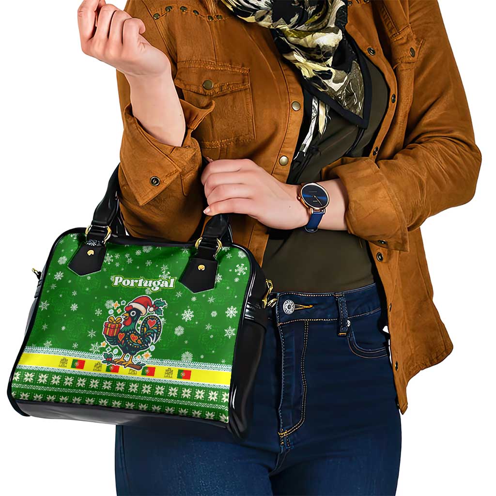 Portugal Christmas Shoulder Handbag with Green Galo de Barcelos Rooster Santa Hat and Gift TS04