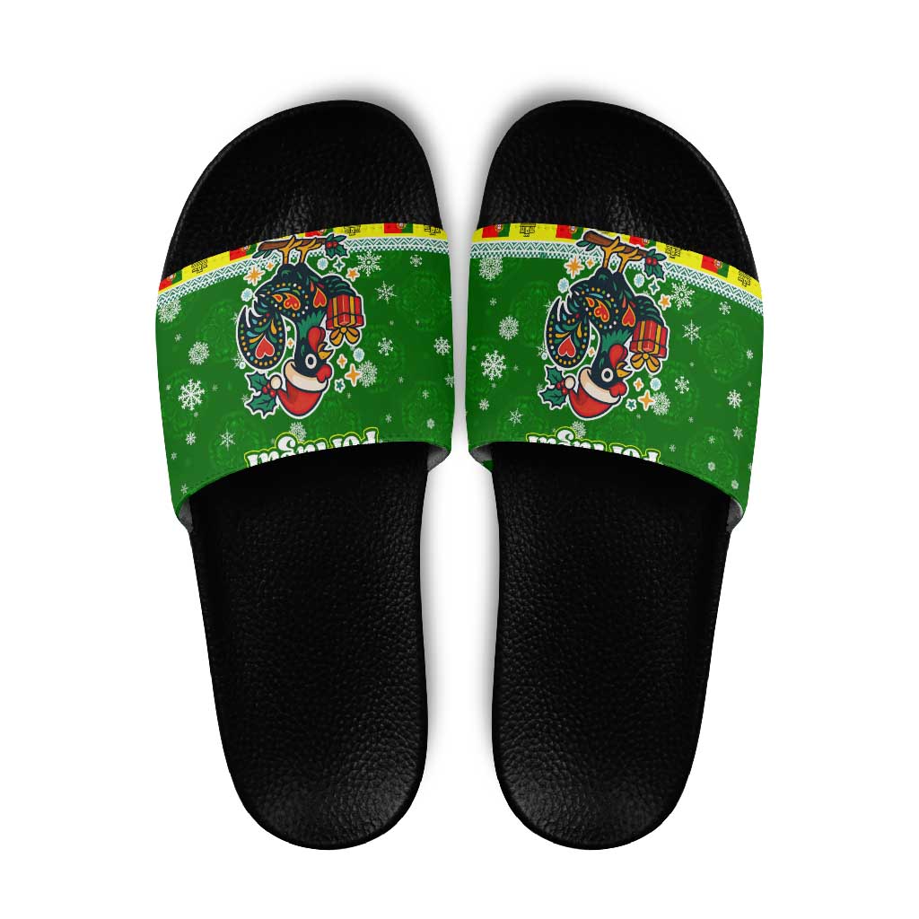 Portugal Christmas Slide Sandals with Green Galo de Barcelos Rooster Santa Hat and Gift TS04