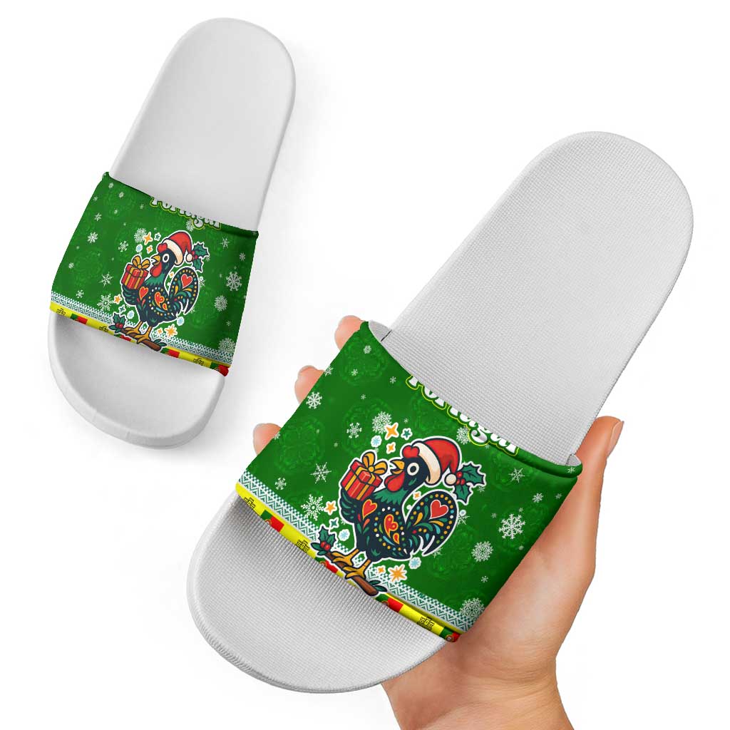 Portugal Christmas Slide Sandals with Green Galo de Barcelos Rooster Santa Hat and Gift TS04