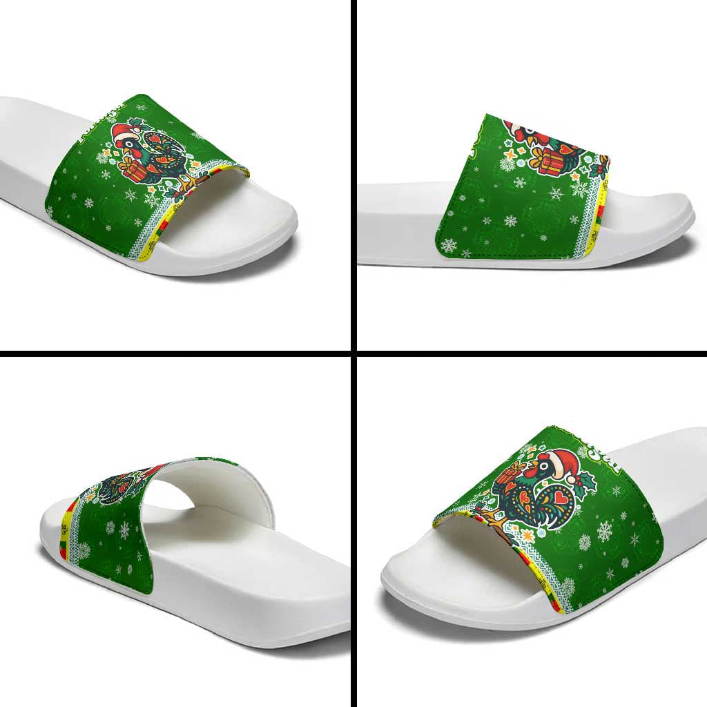 Portugal Christmas Slide Sandals with Green Galo de Barcelos Rooster Santa Hat and Gift TS04