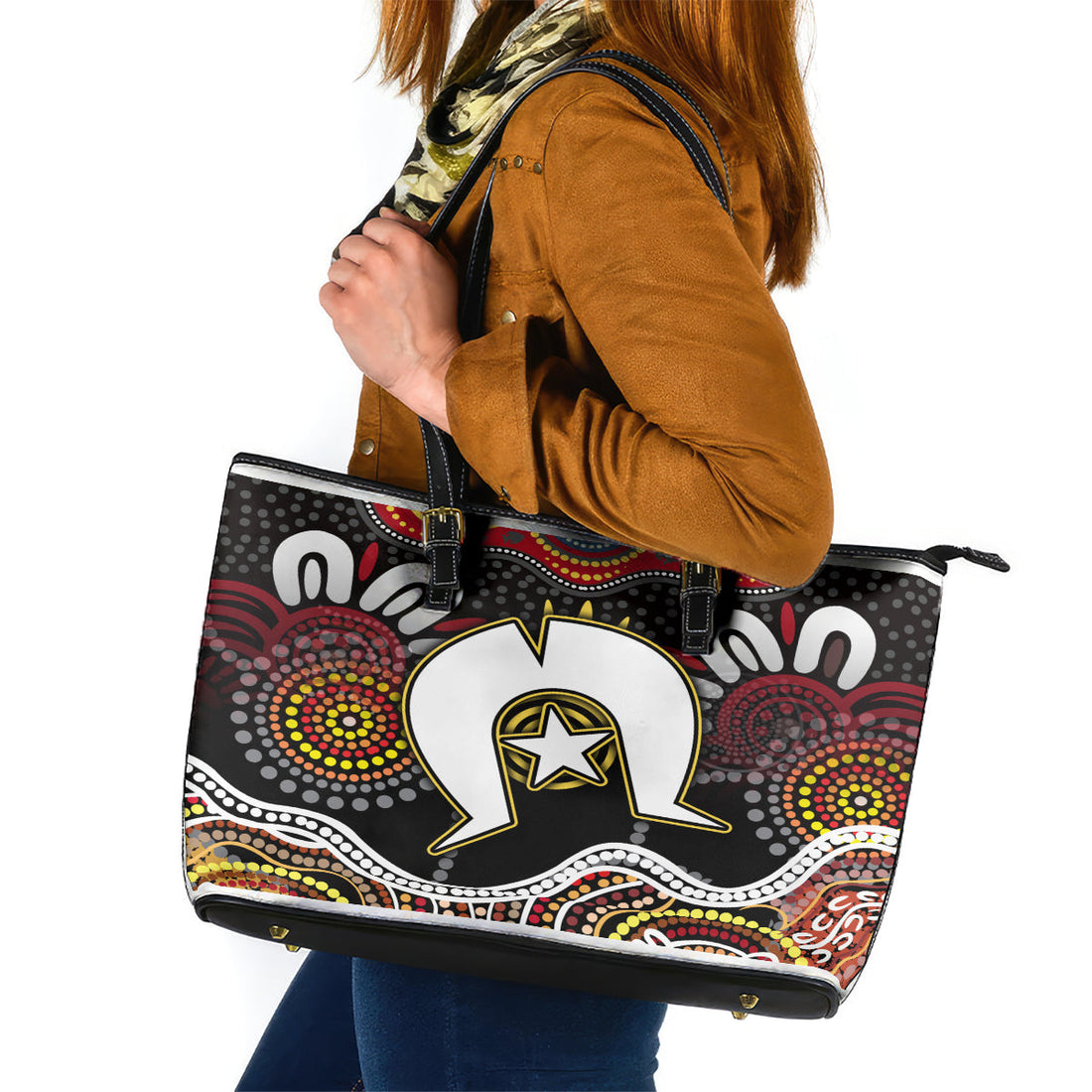 Torest Trait Islands Mix Aboriginal Pattern Leather Tote Bag TS04