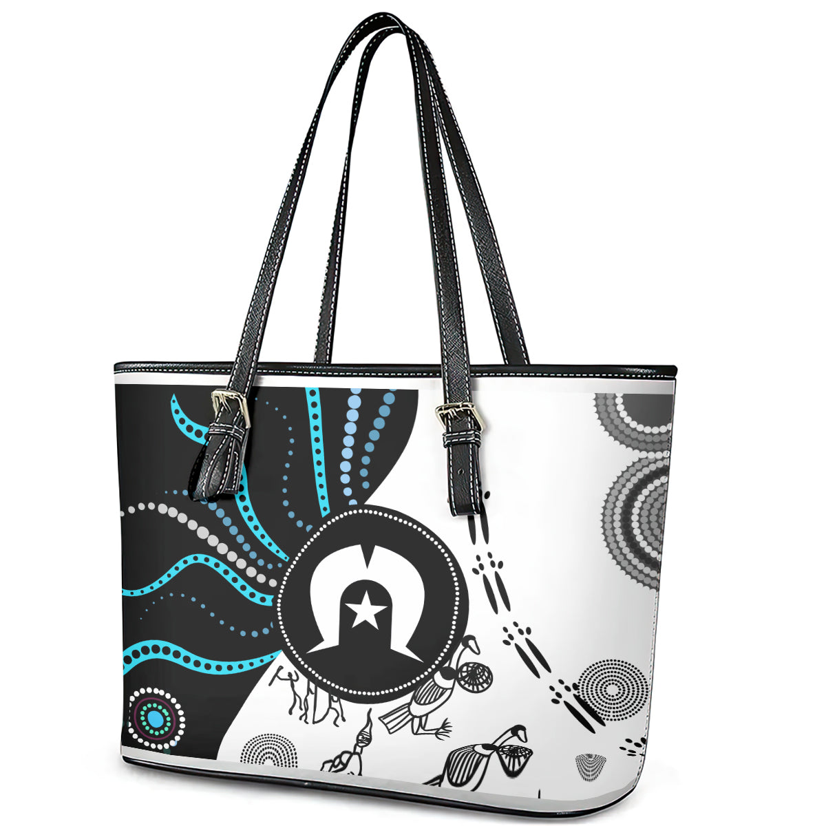 Aboriginal Pattern Torest  Strait Island Leather Tote Bag TS04