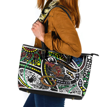 Aboriginal Lizzard Pattern Dot Art Leather Tote Bag TS04