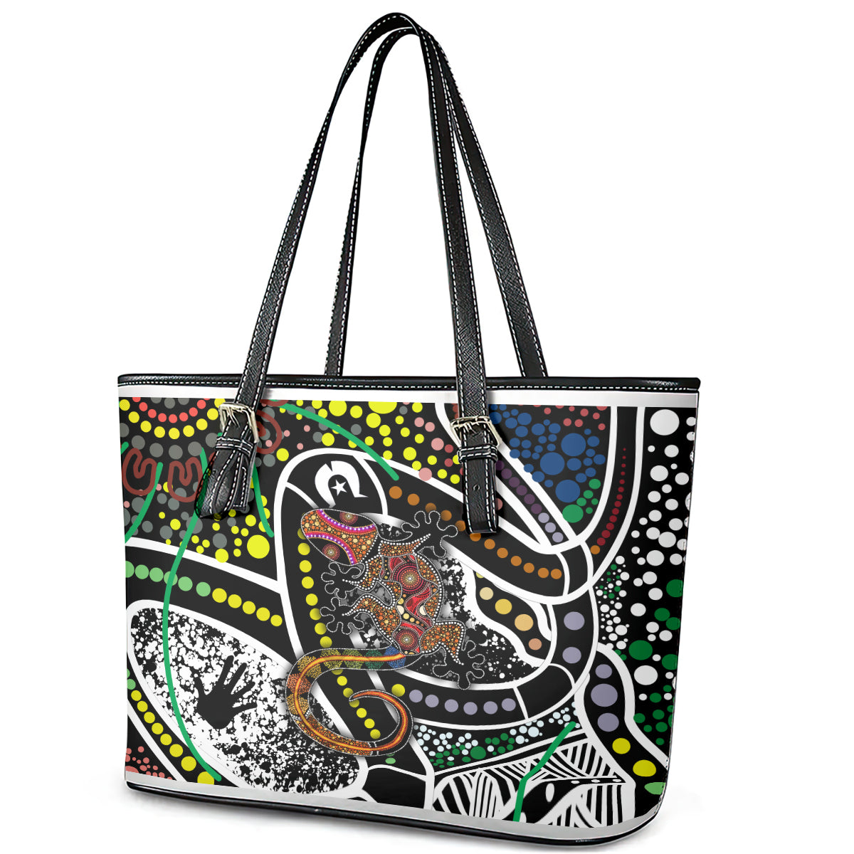 Aboriginal Lizzard Pattern Dot Art Leather Tote Bag TS04