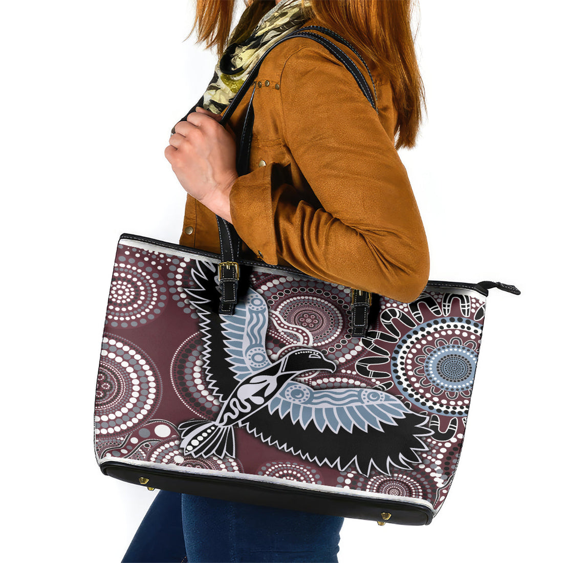Aboriginal Pattern Bird Leather Tote Bag TS04