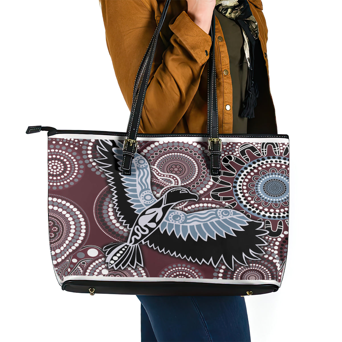 Aboriginal Pattern Bird Leather Tote Bag TS04