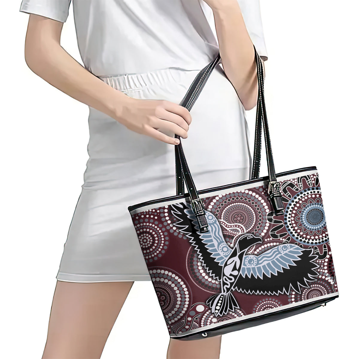 Aboriginal Pattern Bird Leather Tote Bag TS04